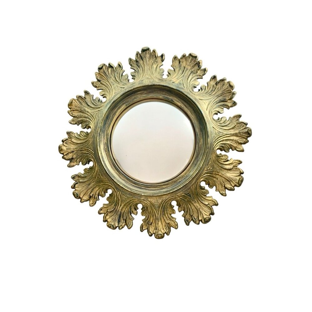 Mirror Sunburst Design Convex Shape andLeaf Motif by Syroco Vintage MCM Decor